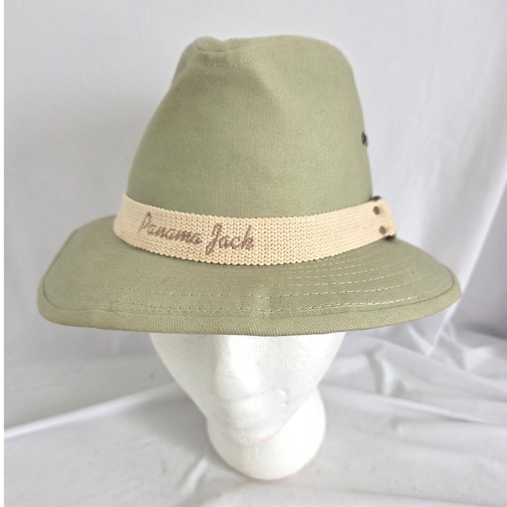 Panama Jack Sage Green Cotton Canvas Safari Fedora Hat Size Small